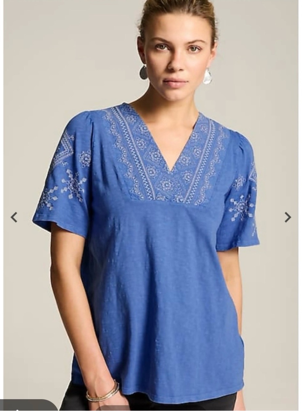 Pure Jill Elements Embroidered V-Neck Short Sleeve Top - Blue size Large